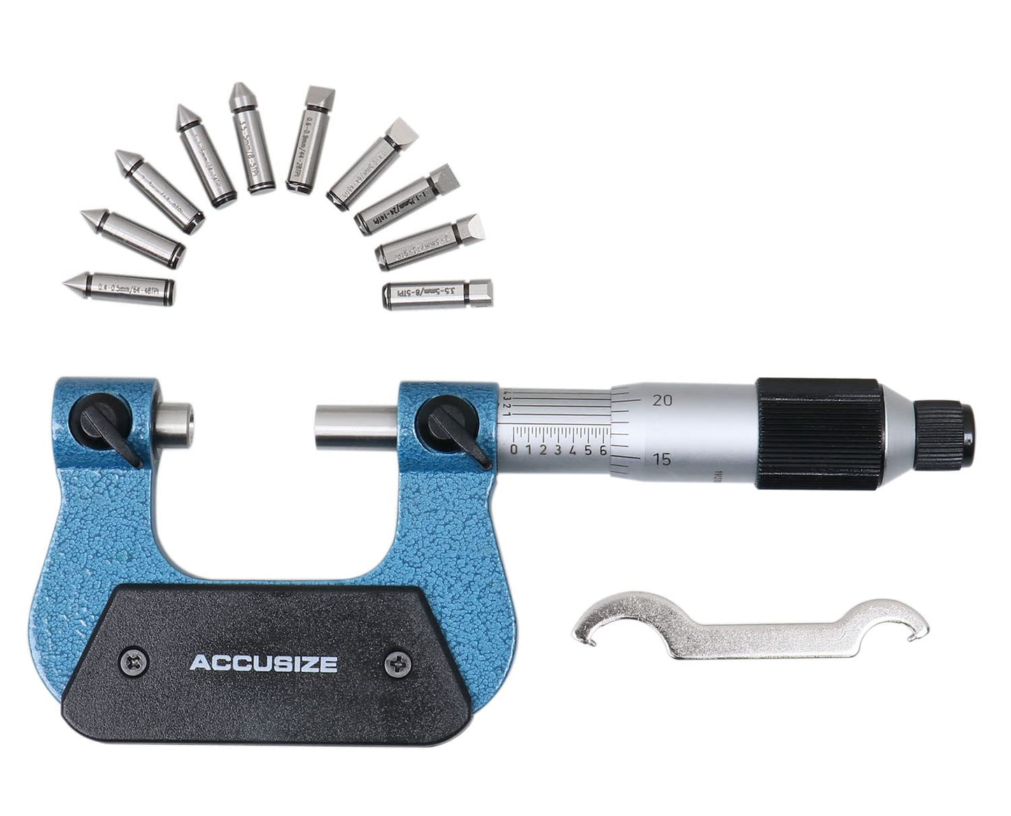 Accusize Industrial Tools 0-1'' by 0.001'' Screw Thread Micrometer with 5 Anvil in Fitted Box, S916-C750
