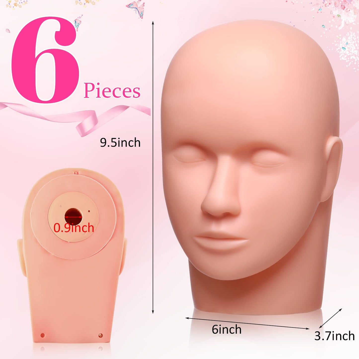 Reginary 6 Pcs Lash Mannequin Head Silicone Plastic Head Esthetics Mannequin Head Practice Training Head Makeup Head Makeup Mannequin Training Head for Practice Makeup Massage Graft Eyelash(White)