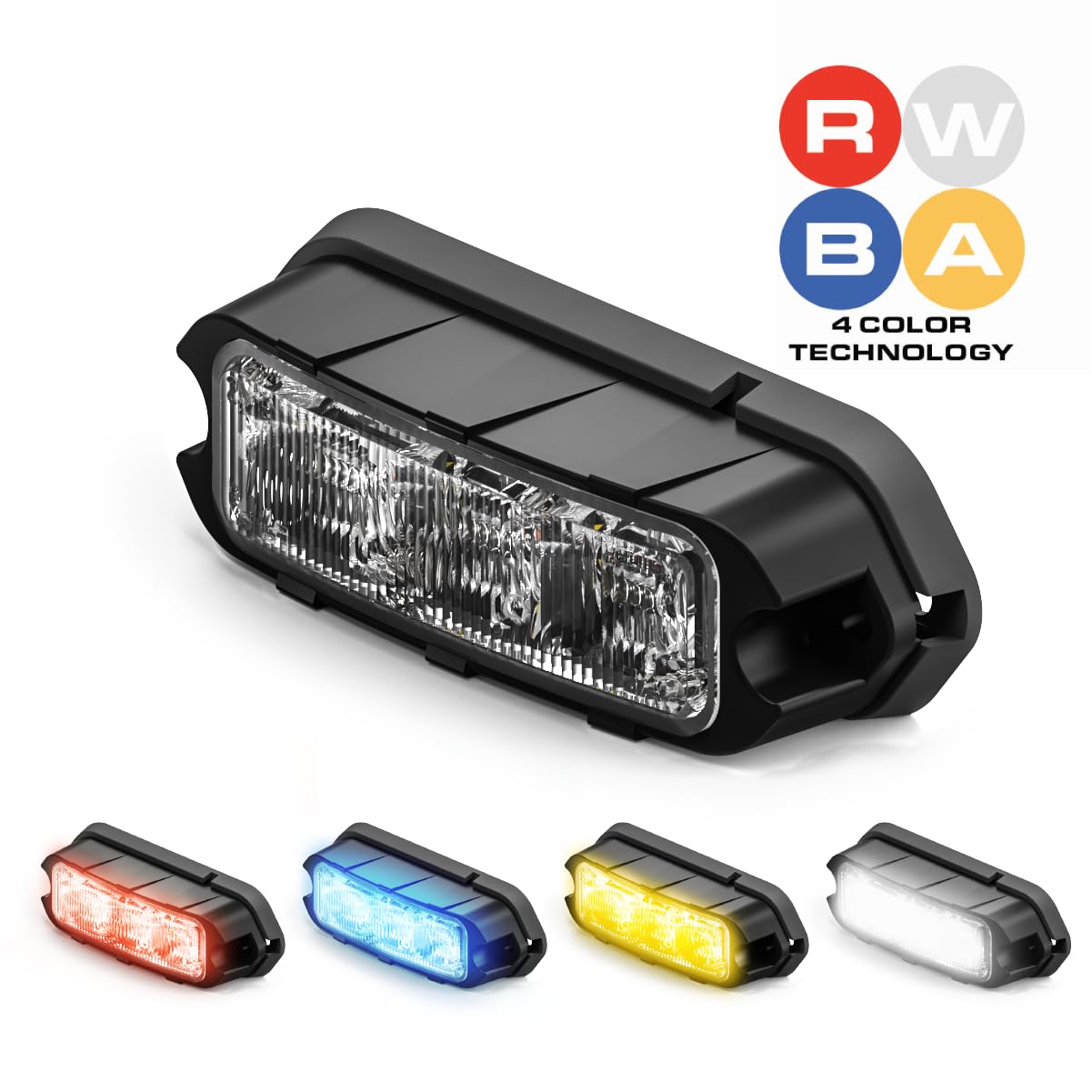 Feniex Quad Q3 Surface Mount | 3 Programmable Modes | 4 Colors In One (Red-Blue-Amber-White) | 12 LEDs, Super Bright 3 Watt LEDs, SAE Class 1 | Emergency Warning Lights