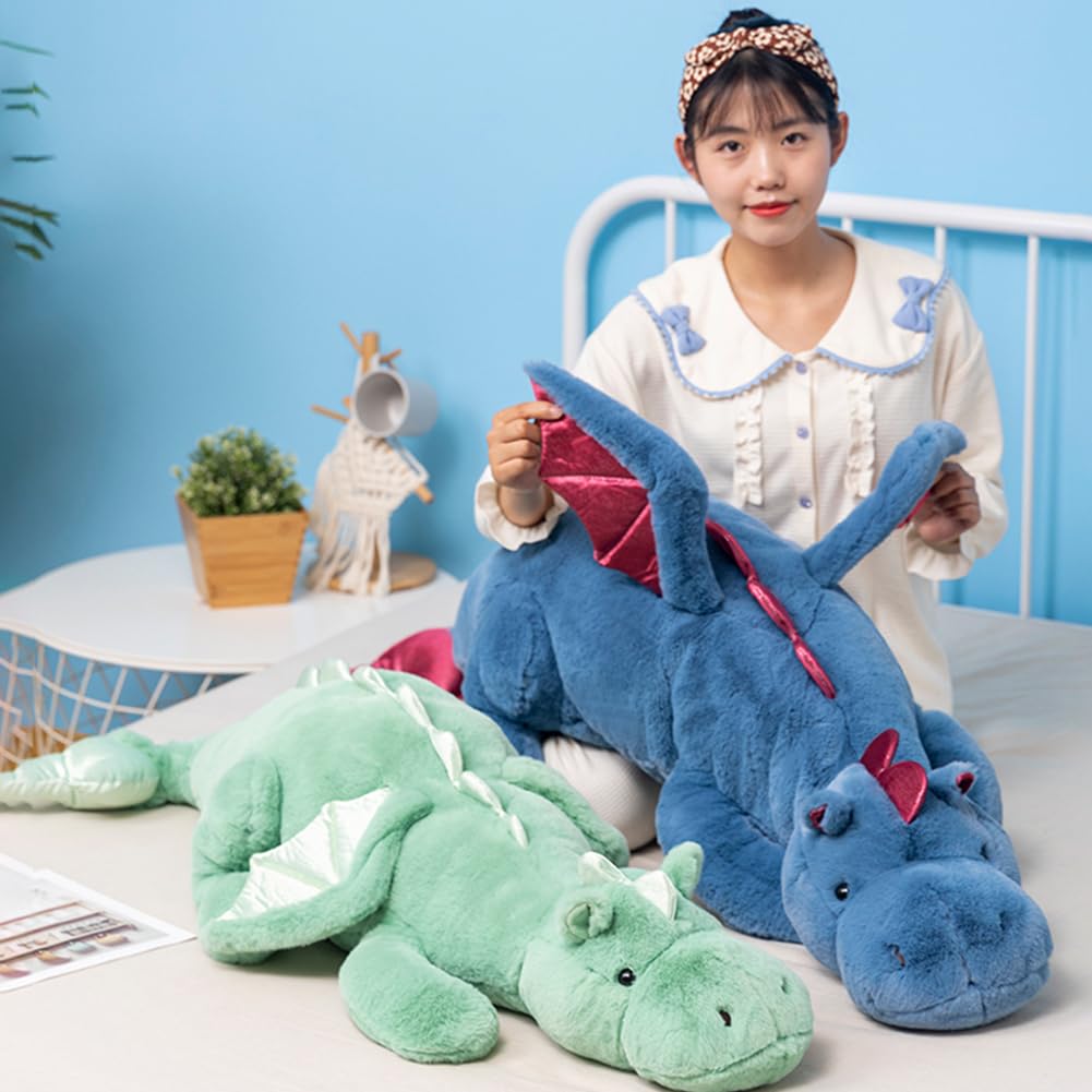 Leahaoe Weighted Dragon Stuffed Animal, Soft and Sturdy Weighted Dragon Plush for Kids and Adults, Medium Blue Dragon Stuffed Animal(35.4" 5Lbs)