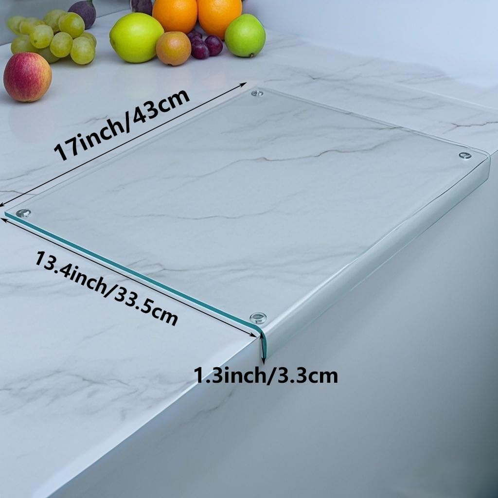 Clear Tempered Glass Cutting Board for kitchen Counter with Lip,Scratch-Resistant,Non-Slip,Glass Countertop Cutting Board,Kitchen Counter Protector Mat(17x13" Clear)