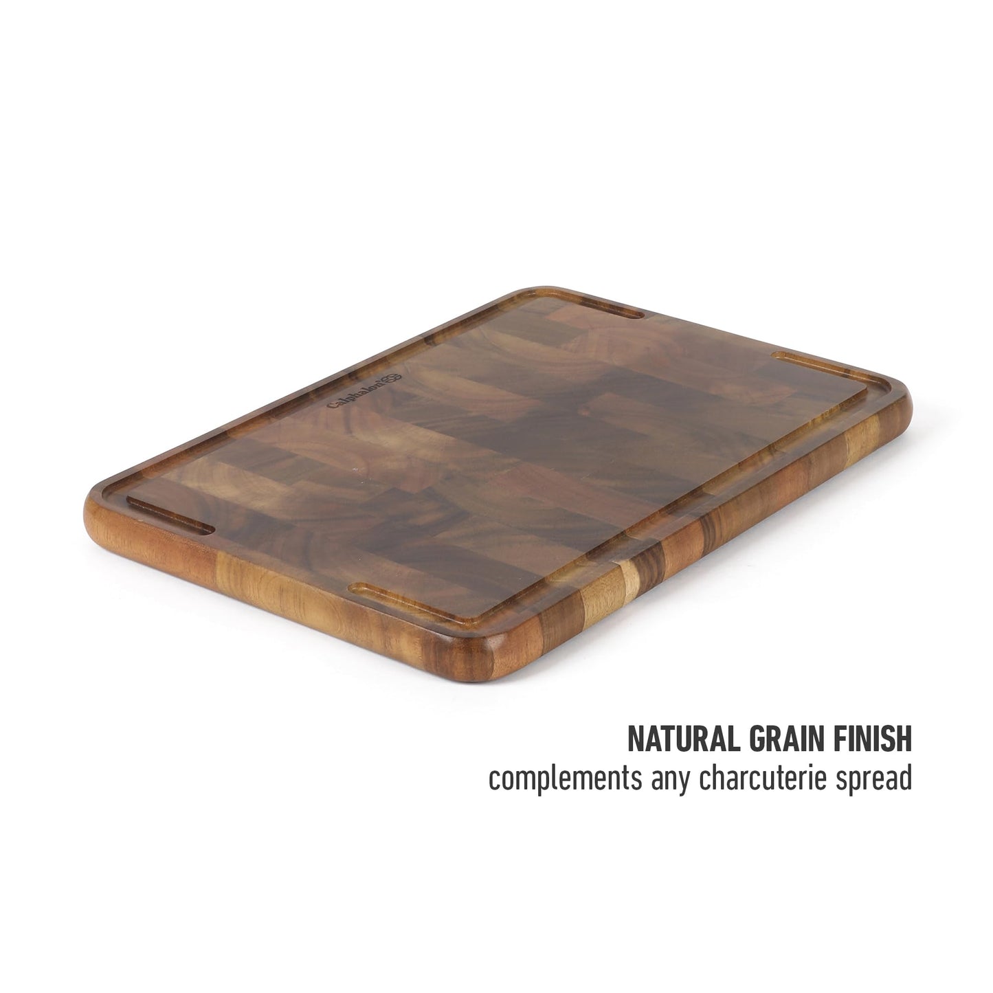 Calphalon Edge Guard Cutting Board, 13.6 x 9.5-Inch End-Grain Acacia Wood Cutting Board, Wooden Chopping Block for Stable Cutting & Food Prep