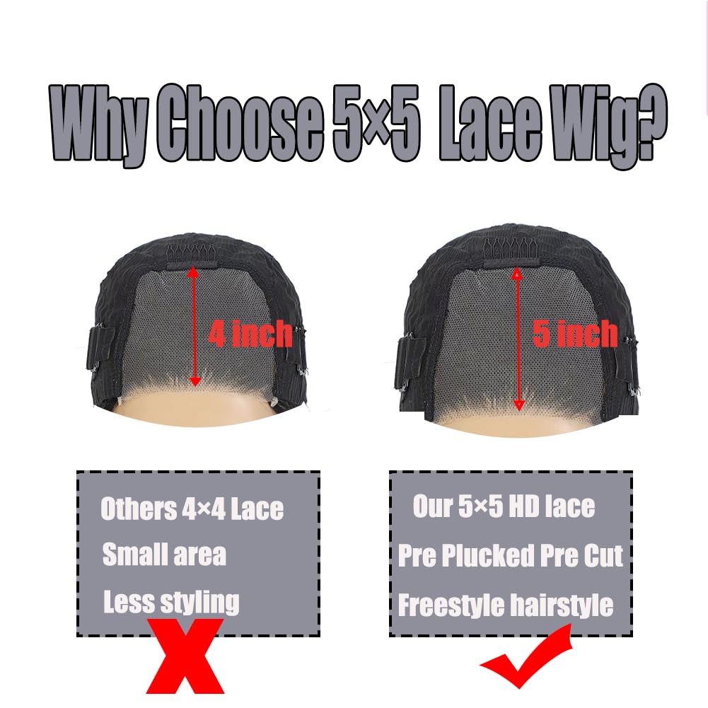 5x5 Glueless Wigs Human Hair Pre Plucked Body Wave Bob Wig Wear and Go Lace Front Human Hair Wigs for Black Women Ready to Wear Wigs for Beginners Pre Cut Lace Closure Wigs No Glue Needed 16 Inch