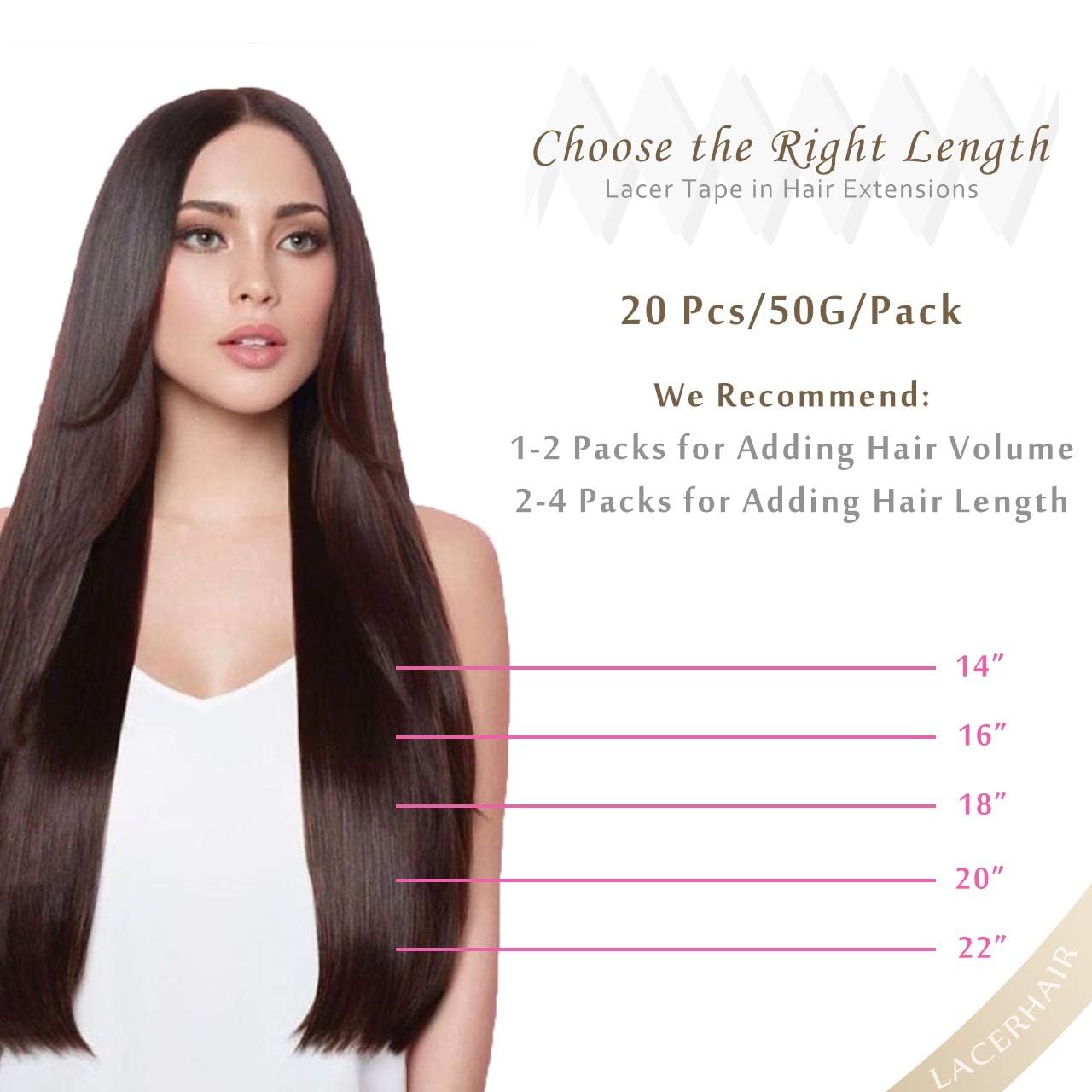 Lacer Ombre Tape in Hair Extensions Human Hair Chestnut Brown Mixed Dark Brown with Dark Brown Roots Seamless Double Sided Skin Weft Natural Hair Tape in Extensions 20 Inch 50g 20pcs
