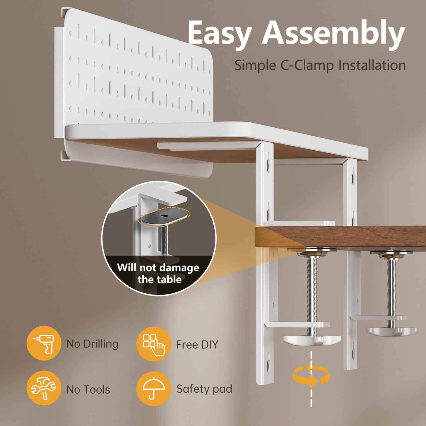 JYLH JOYSEEKER 3 in 1 Clamp-on 22"×7.5" Desk Extender, Heavy-Duty Side/Top Desk Organizer Shelf, Adjustable Desktop Storage for Office Accessories, Monitor and Laptop Riser, Pegboard Included
