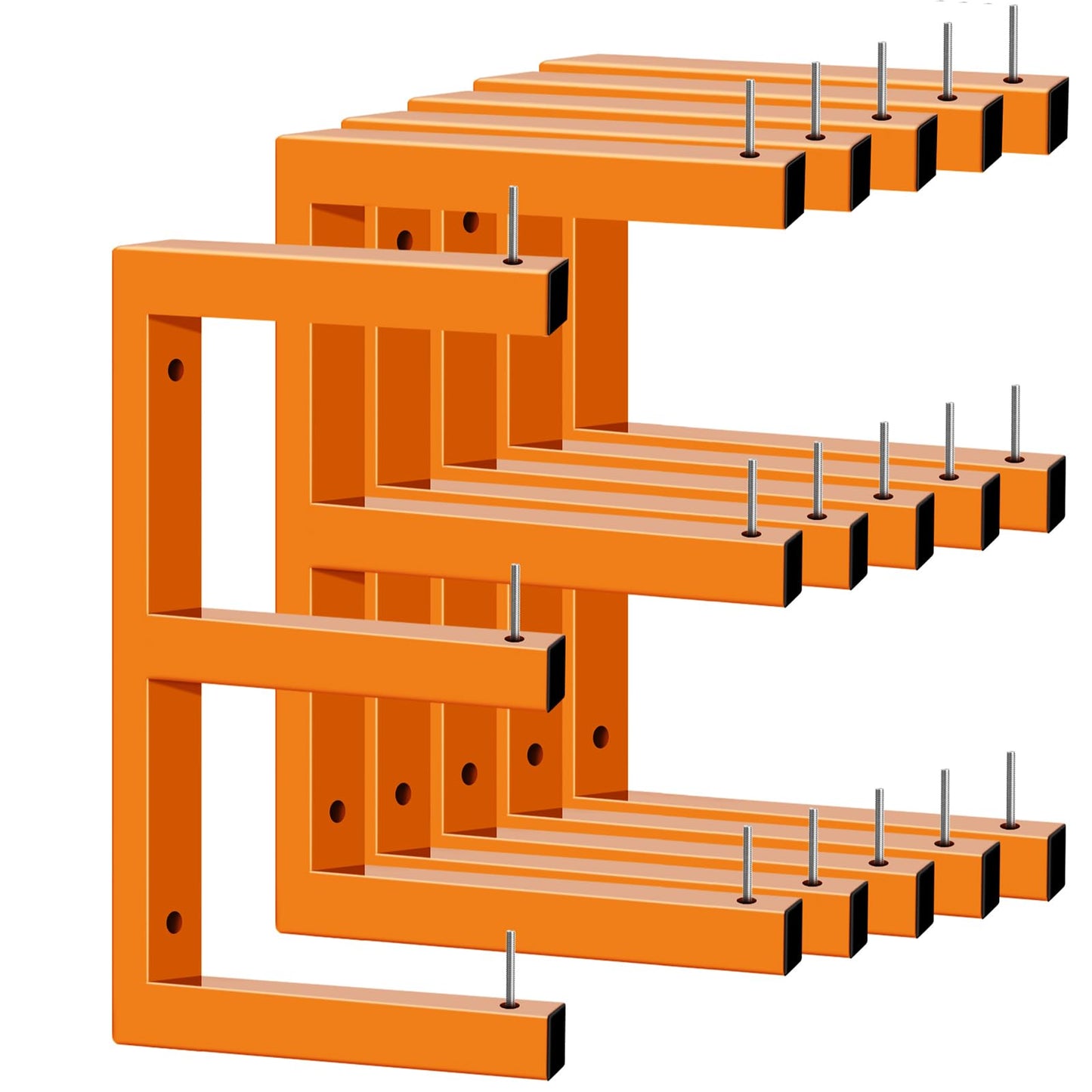 6 Pack Wall-Mounted Lumber Rack, Heavy Duty Wood Storage Racks, 9-Level System Garage Shelving, 1980 LBS Capacity Hanging Organizer Shelves, Orange Brackets Utility Metal Shelf for Indoor and Outdoor