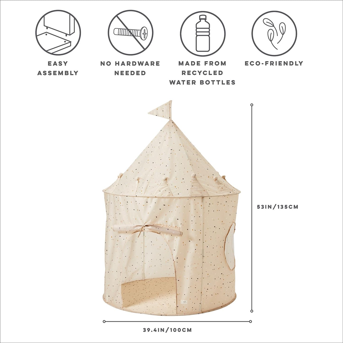 3 Sprouts Kids Play Tent - Sustainable Recycled Fabric β Fun Spacious Childs Playhouse for Indoor Games for Boys & Girls - Durable Fort Pop Up House for Toddlers & Children Age 3-10 - Terrazzo Beige