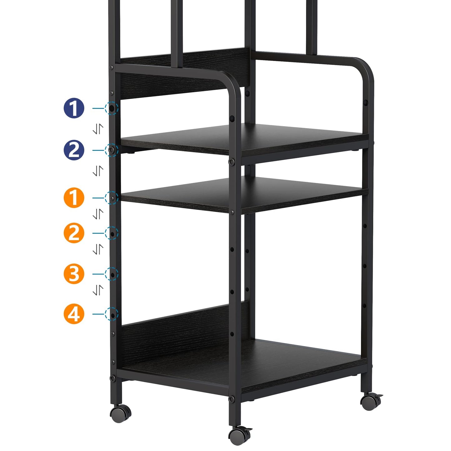 Arbuxzuy 4 Tier Stand with Storage Shelf, Tall Mobile Printer Table for Home Office, Adjustable Stands for Heat Press Scanner Fax (Black)
