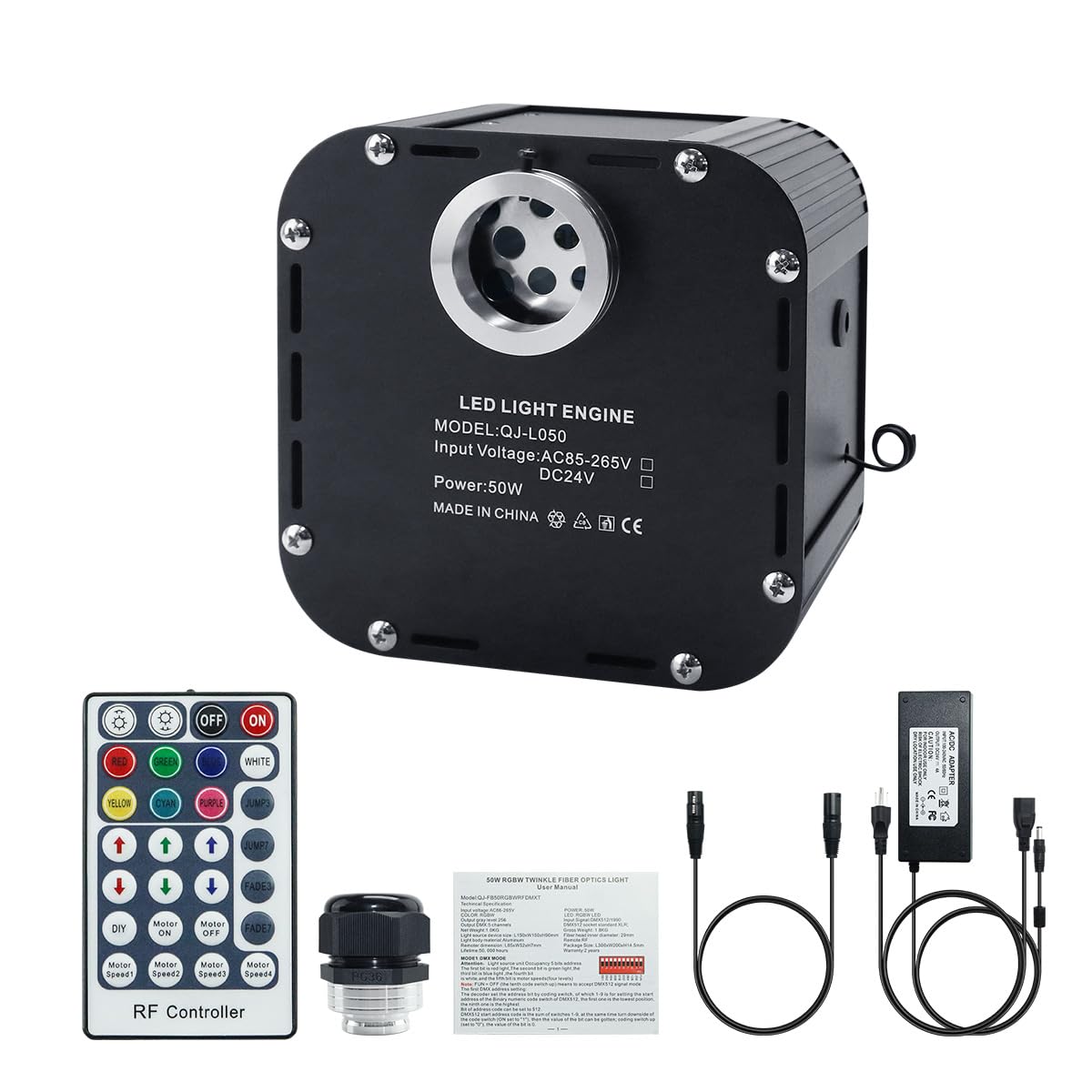AKEPO 50W RGBW Twinkle Fiber Optic Light Engine, Twinkle + DMX Function + 28-Key Remote for Home Fiber Optic Star