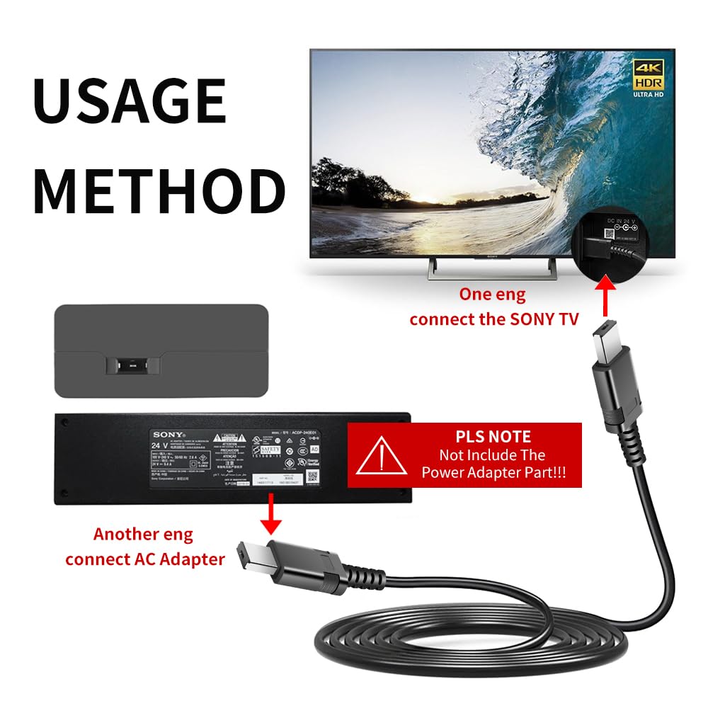 CASIMY XBR-65X900E DC Plug Cord Sync Data Charging Cable Compatible with Sony ACDP-240E01 ACDP-240E02 5X9400E 65X9400E 55X930D 55X930E 65X930D 65X900E 65X905E 75X900E 75X900E 4K LED TV Charger Adapter