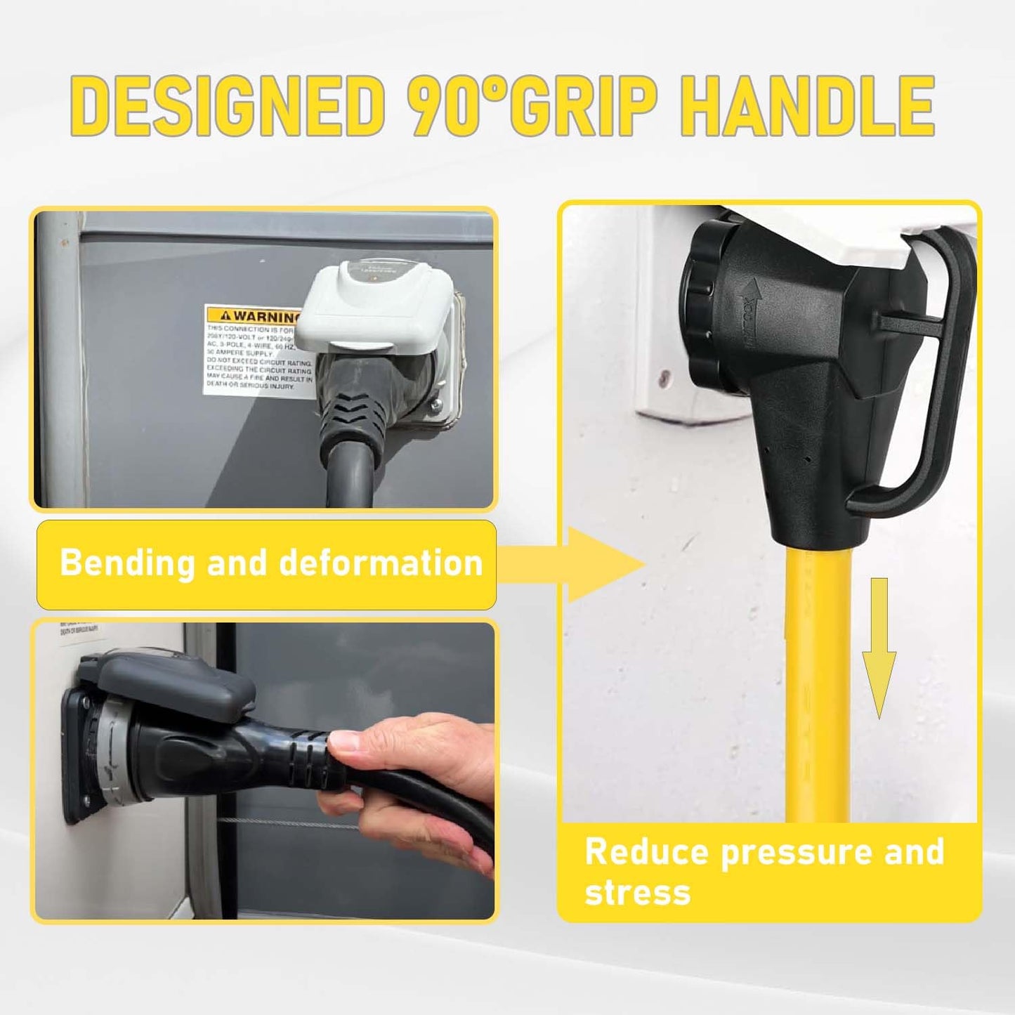 90 Degree 50 Amp RV Twist Lock Plug, NEMA SS2-50P to SS2-50R RV Adapter, 1.5ft Heavy Duty Extension Cord Adapter with 50Amp Power Locking Male and 50 Amp 90 Degree Locking Female Ends, Yellow