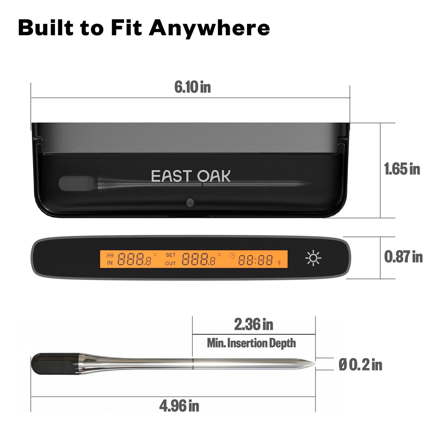 East Oak Wireless Meat Thermometer | 5-Sensor Precision for Chef-Level Results | Extreme Heat Resistance | Smart App Remote Monitoring | Perfect for Grills, Smokers, Ovens & Air Fryers, Brown