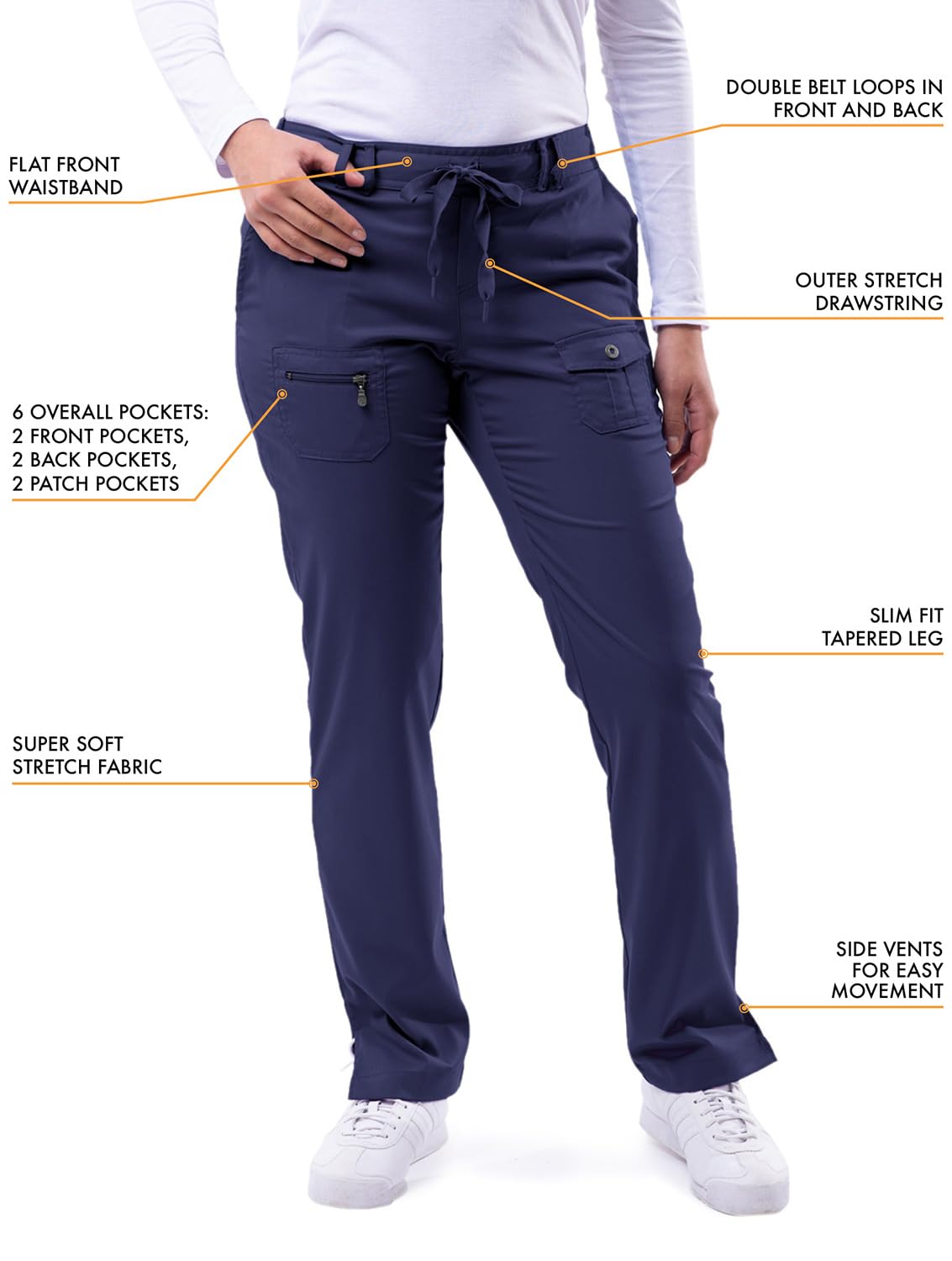 Adar Uniforms Pro Breakthrough Plus Scrub Set for Women, Enhanced V-Neck Top & Multi Pocket Pants, 4400, Navy, S