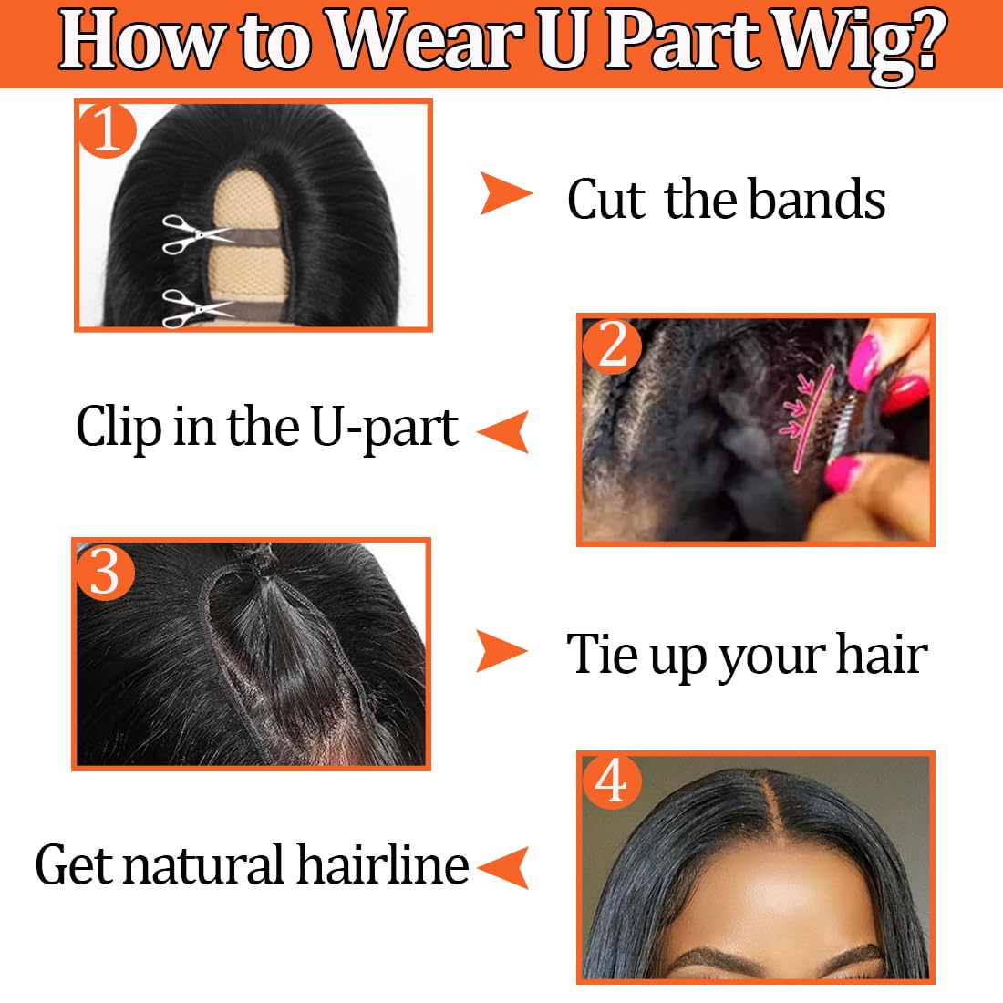 Amella Hair U Part Wig Bob Straight Wig U Part Bob Wig Brazilian Virgin Human Hair Wig for Black Women U Part Human Hair Brazilian U Part Natural Color 14inch