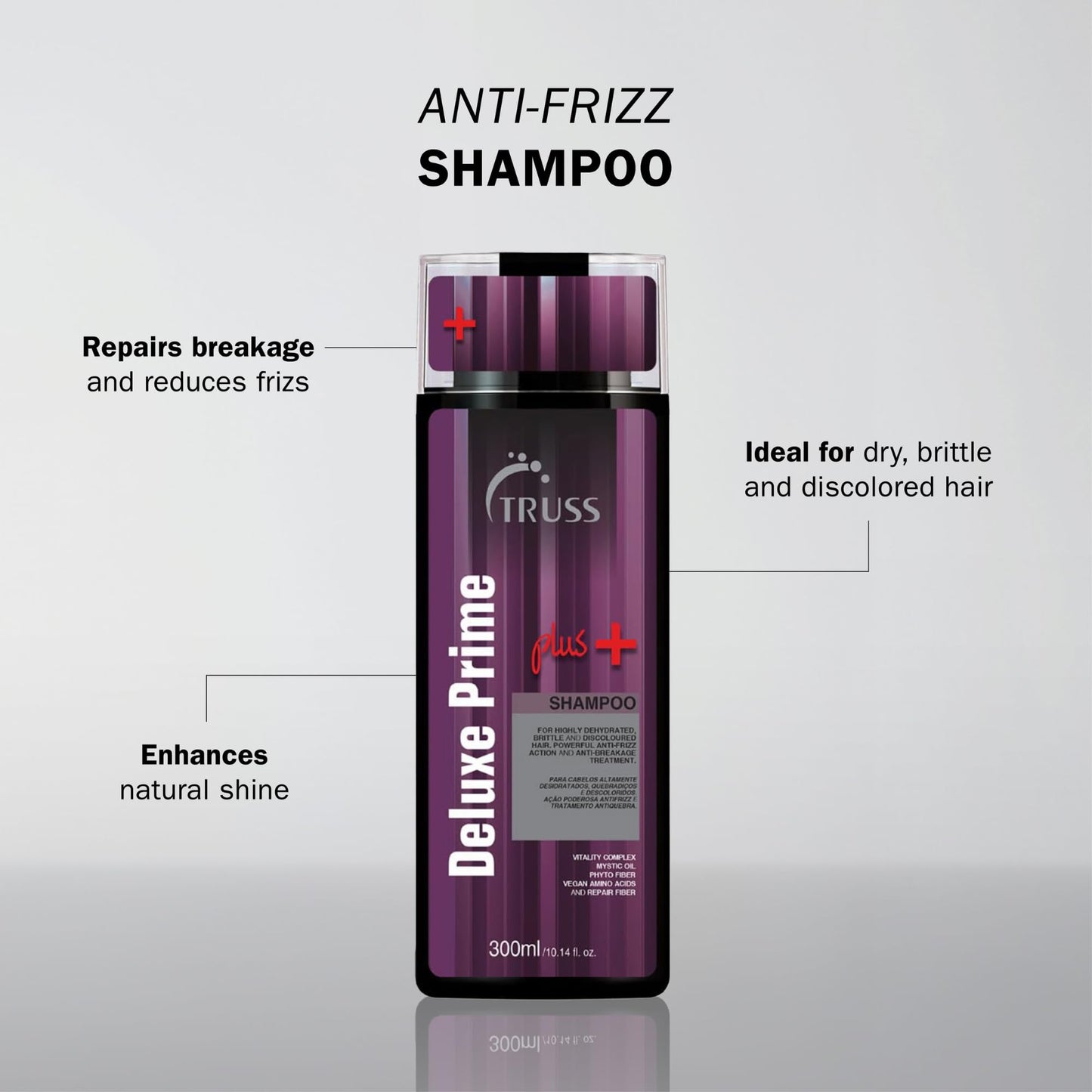 TRUSS Deluxe Prime Plus + Hair Shampoo - Anti Frizz & Dry Hair Treatment - Hydrate, Restore and Repair Damaged Hair - Strengthens & Increases Natural Shine (10.4oz)