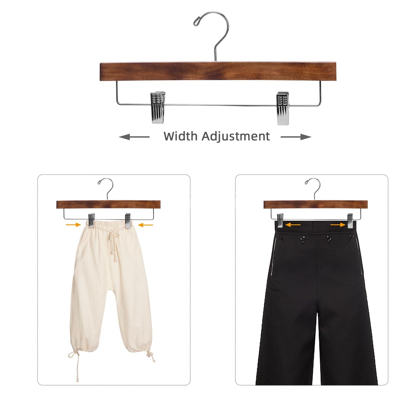 Nature Smile Deluxe Wooden Pants Hangers,Solid Lotus Wood Jeans Skirt Hanger with Clips Anti-Rust Hook Pack of 28(Retro)