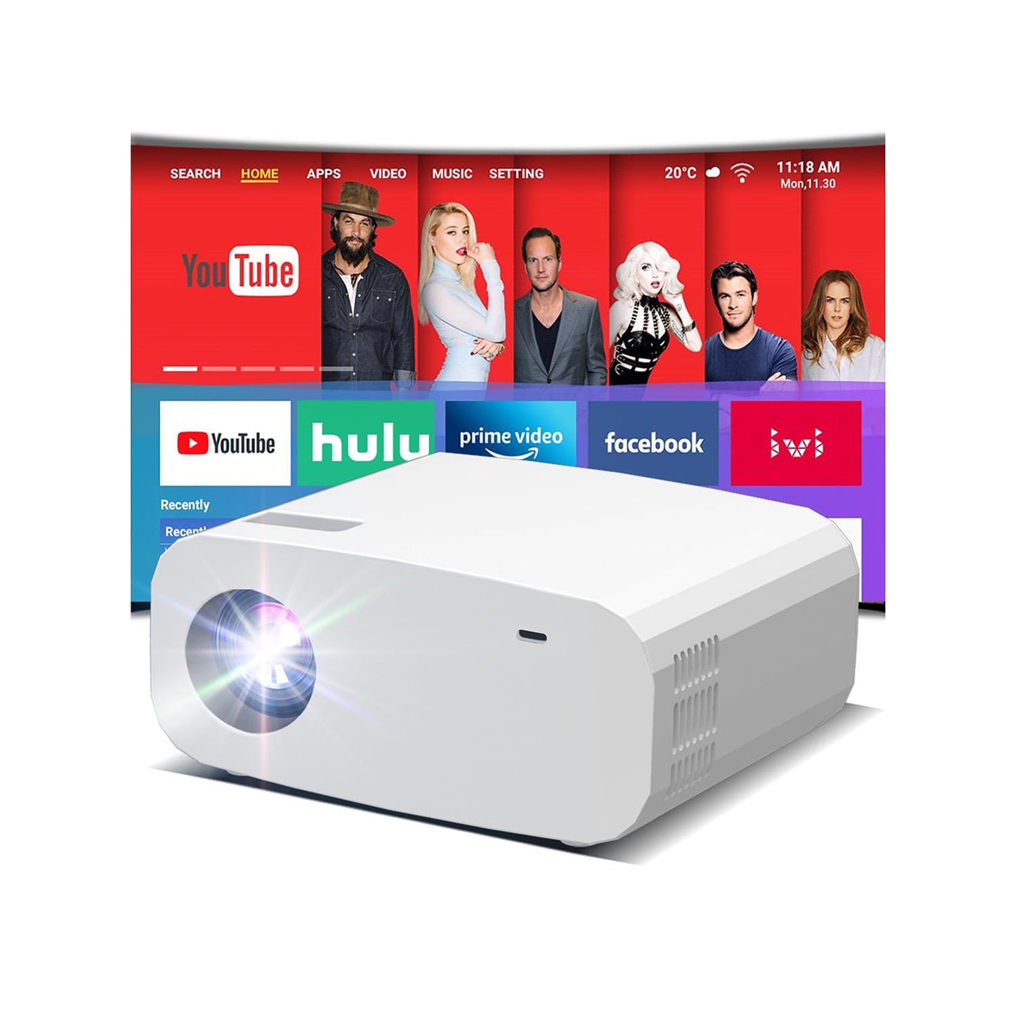 XENPONAD Mini Projector with WiFi and Bluetooth, 1080P Supported Smart Projector with Built in Apps, Outdoor Movie Projector 150" Display, Auto Keystone, Portable Projector for Phone/PC/TV Stick/HDMI