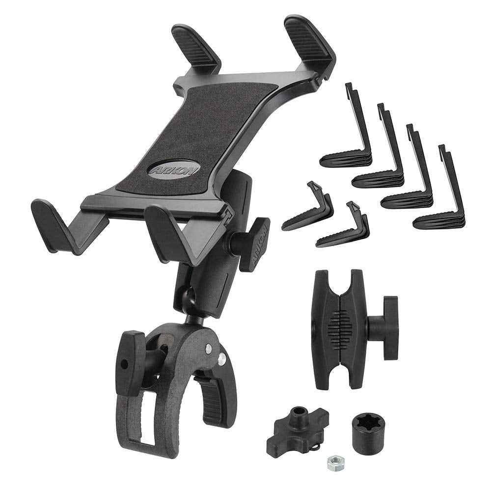 ARKON Mounts - Tablet Holder with Clamp Mount | Corrosion-Resistant | Tablet Stand w/Sturdy Clamp | Security Knob Feature | Two Adjustable Shafts Included | Fits iPad and Samsung Tablets