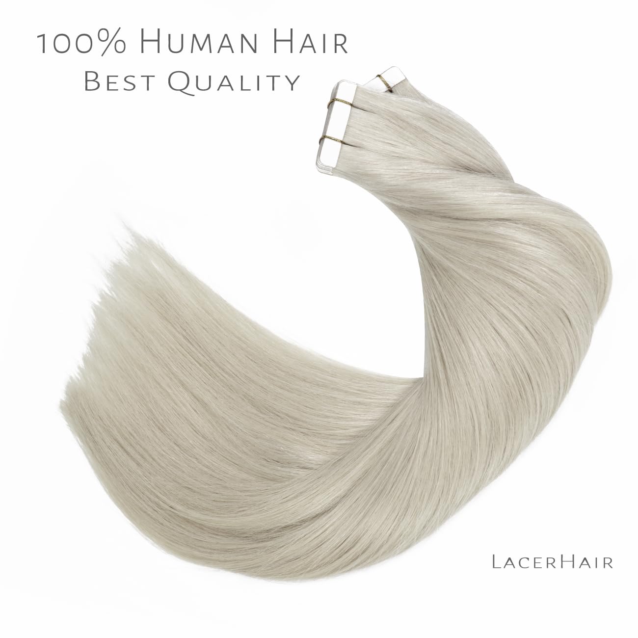 Lacer Tape in Hair Extensions Silky Straight Silver Grey Adhesive Tape in Hair Extensions 100 Percent Remy Human Hair Soft Glue in Brazilian Hair Extensions 20 Pcs 50 Grams 22 Inch