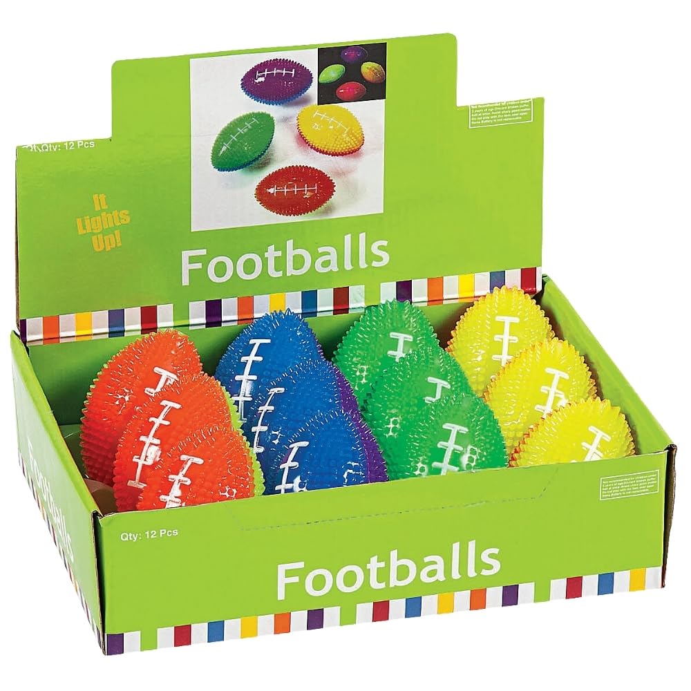 Light Up Small Footballs - Set of 12 Rubber Squishy Balls - Sports Party Favors and Active Play Toys