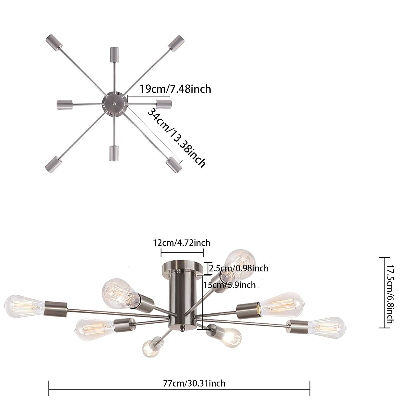ANKYLHUA Modern Chandelier Ceiling Light Fixture Sputnik Chandeliers Silver Farmhouse Chandelier Over Table 8-Light Flush Mount Ceiling Light Fixture for Dining Room, Living Room, Bedroom, Kitchen