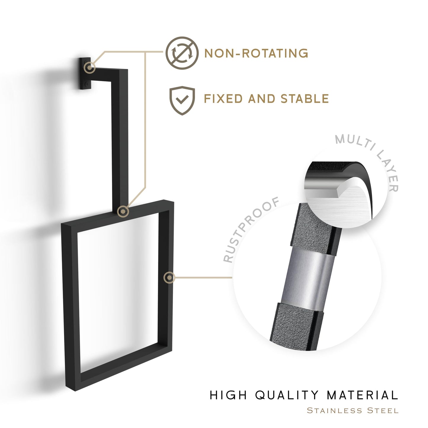 Wita Home Unique Vertical Towel Rack Wall Mounted for Bathroom, Metal Square Towel Holder, Modern Hand Towel Ring, Elegant Kitchen Decor, Space-Saving Towel Hanger (Large (32"x14"x3") - 1 pcs)