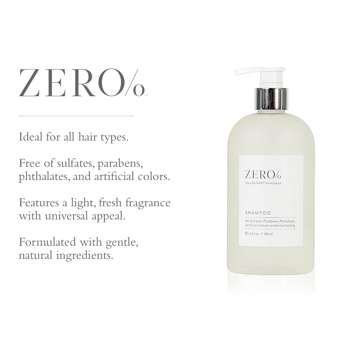 Gilchrist & Soames Zero% Unisex Shampoo – Natural, Sulfate Free, Paraben Free, Cruelty Free Formula for All Hair Types, Gentle Hair & Scalp Cleansing with Fresh Botanical Scent, 15.5 oz