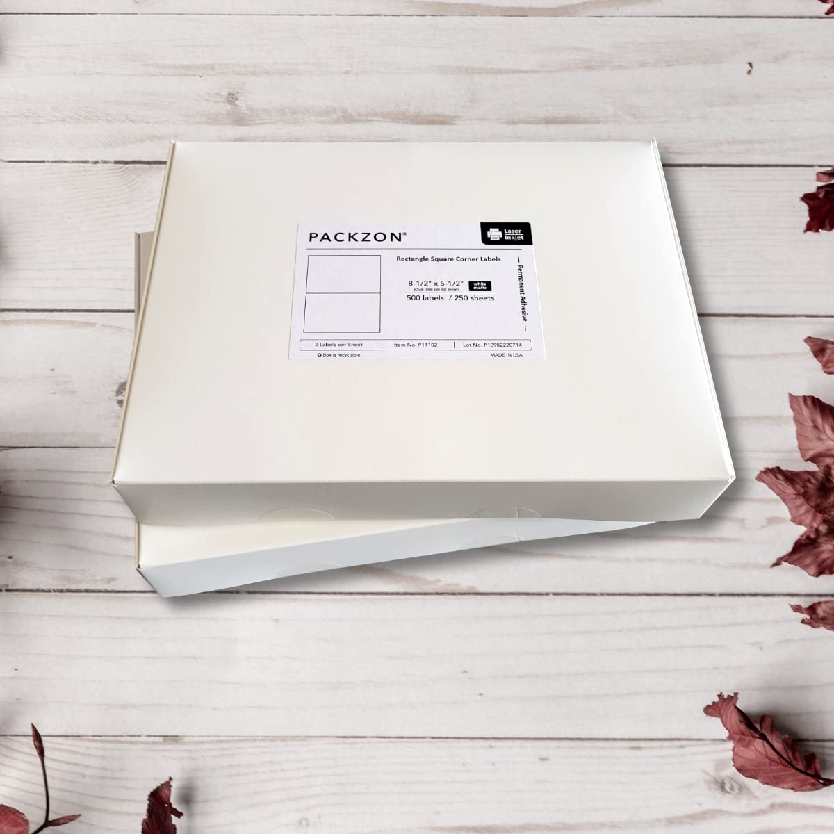 PACKZON Shipping Labels with Self Adhesive, Square Corner, for Laser & Inkjet Printers, 8.5 x 5.5 Inches, White, Pack of 1000 Labels