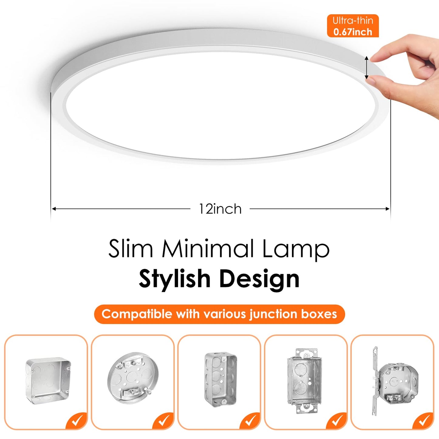 Brightever 6 Pack LED Flush Mount Ceiling Light Fixtures, 12 Inch 28W, Super Slim 0.67 Inch Dimmable LED Ceiling Light, 5000K Daylight 3200LM Modern Ceiling Lamps for Bedroom, Kitchen, Hallway, White