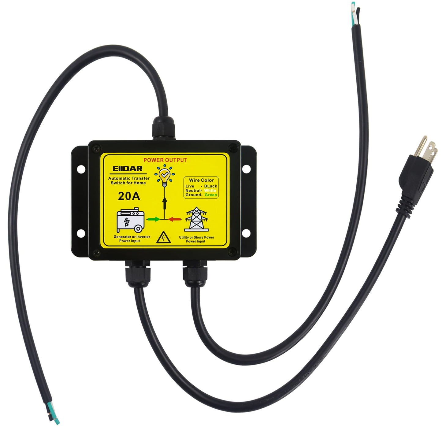 EIIDAR ATS AC120V 20 Amp Auto Transfer Switch,Transfer Switch for Home Generator,Automatic Transfer Switches.