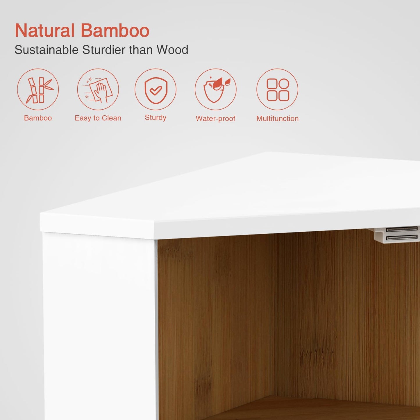 Goozii White Corner Bread Box for Kitchen Countertop, 2 Tier Breadbox for Sourdough Loaf, Modern Bread Storage Container for Island Counter Top Organizer, Cabinet Cupboard Pantry Shelf (Bamboo Wood)
