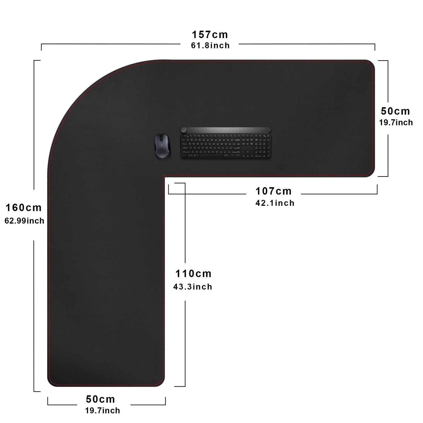 ZORESYN 63" L-Shaped Gaming Desk Mat Mouse pad, Computer Corner Desk Pad, Home Office Writing Desk Pad Protector, Large Waterproof PU Leather Corner Mousepad - Black, (157+160) x50cm
