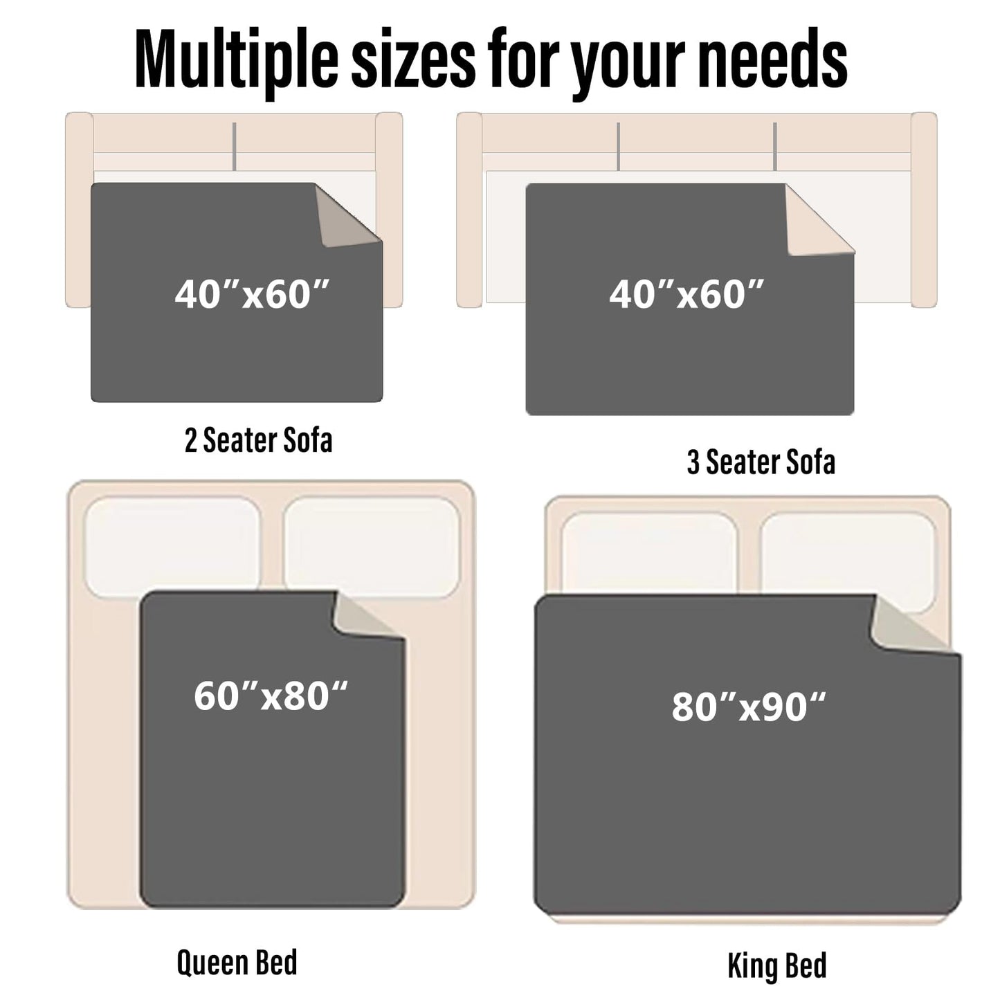 Ahinahwap Waterproof Blanket for Bed Couch Sofa, 60"x80" Reversible & Washable, Waterproof Blanket Queen Size, Water Resistant Twin Bed Blankets, Leakproof (Dark Gray/Silver Gray)