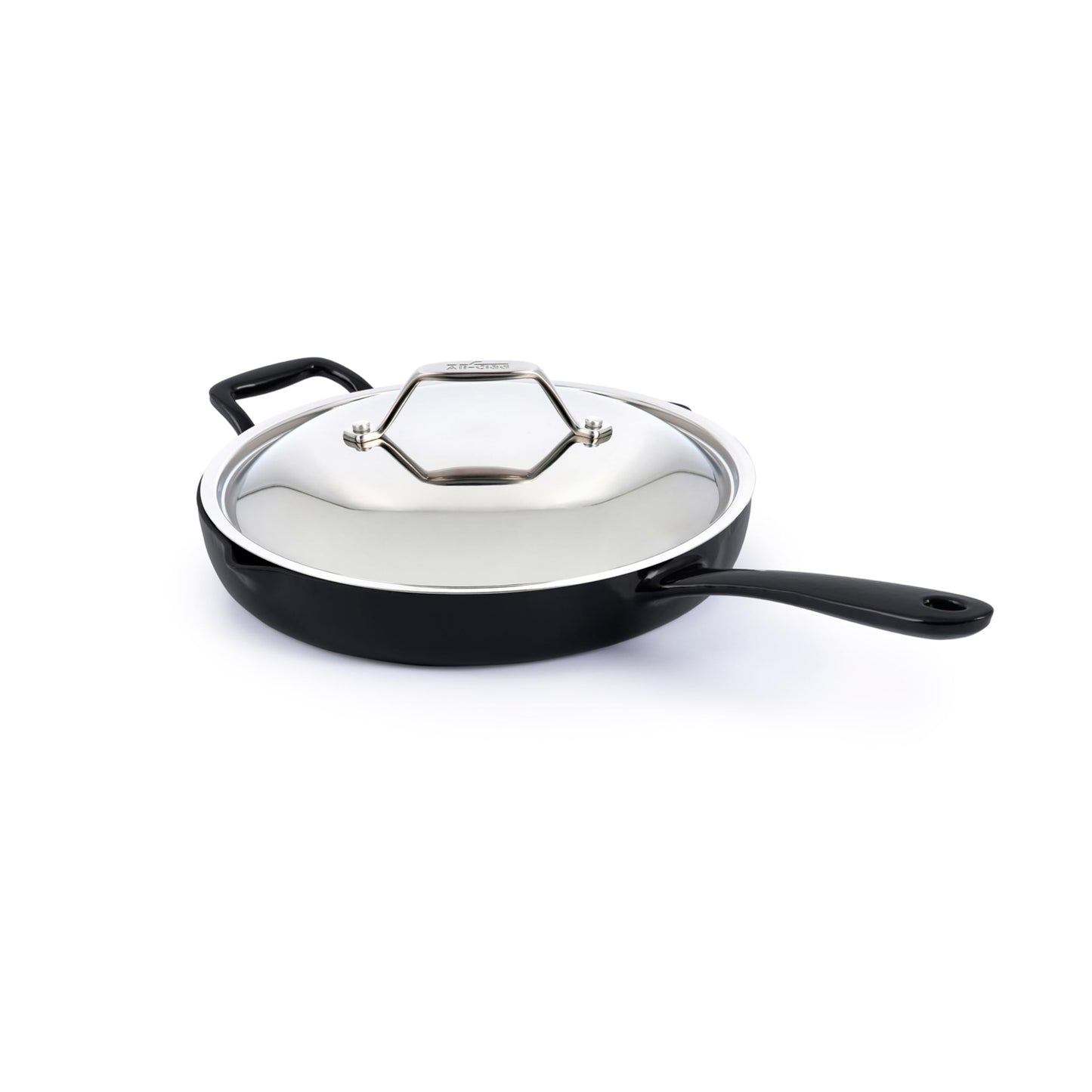 All-Clad Cast Iron Skillet - 12โ Enameled Cast Iron Pan with Lid, Enamel Coating, Grill, Oven Safe up to 650ยฐF & Compatible with All Stovetops (Gas, Electric & Induction), Easy-Clean Frying Pan, Black