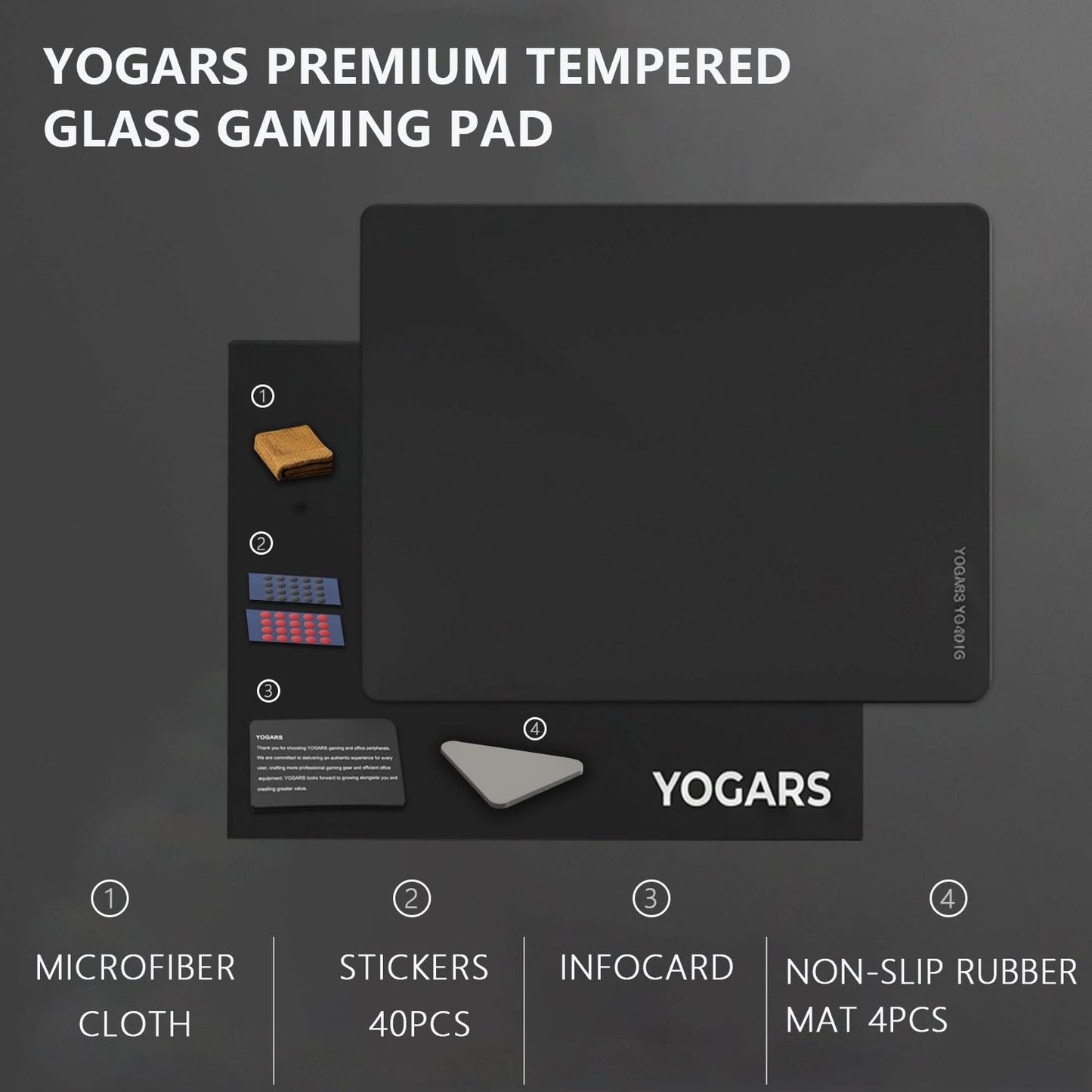 YOGARS Glass Gaming Mouse Pad, 19.7"x15.7" Large Glass Hard Mousepad for Esports, Ultra-Smooth Micro-Etched Surface Speed & Control, with Anti-Slip Base, Easy Clean Scratch Resistant (Black)