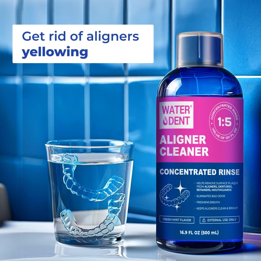 ALIGNER Cleaner Rinse | Concentrated | Clean INVISIALIGN, retainers, dentures, Mouth Guards, Dental Appliance | 4 Month Supply, Alcohol Free, Minty & Fresh. Made in USA - Pack of 2 (33 fl.oz)