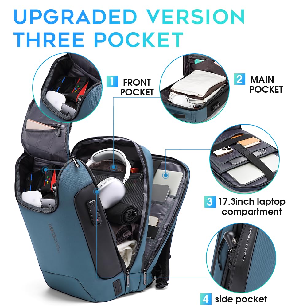 BANGE Anti-Theft Travel Backpack,Waterproof Fashion Work Backpacks,High Tech Backpack with USB3.0 Charging Port,Business Laptop Backpack Fits 17.3 Inch Notebook for Women