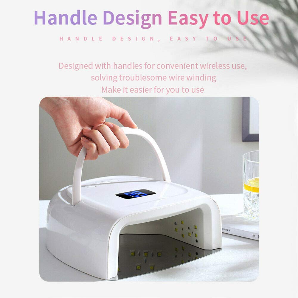 60W Rechargeable UV LED Nail Lamp, Faster Wireless Nail Dryer Gel Polish Light 42 Beads & Portable Handle, Professional Curing Lamp for Fingernail and Toenail (White)