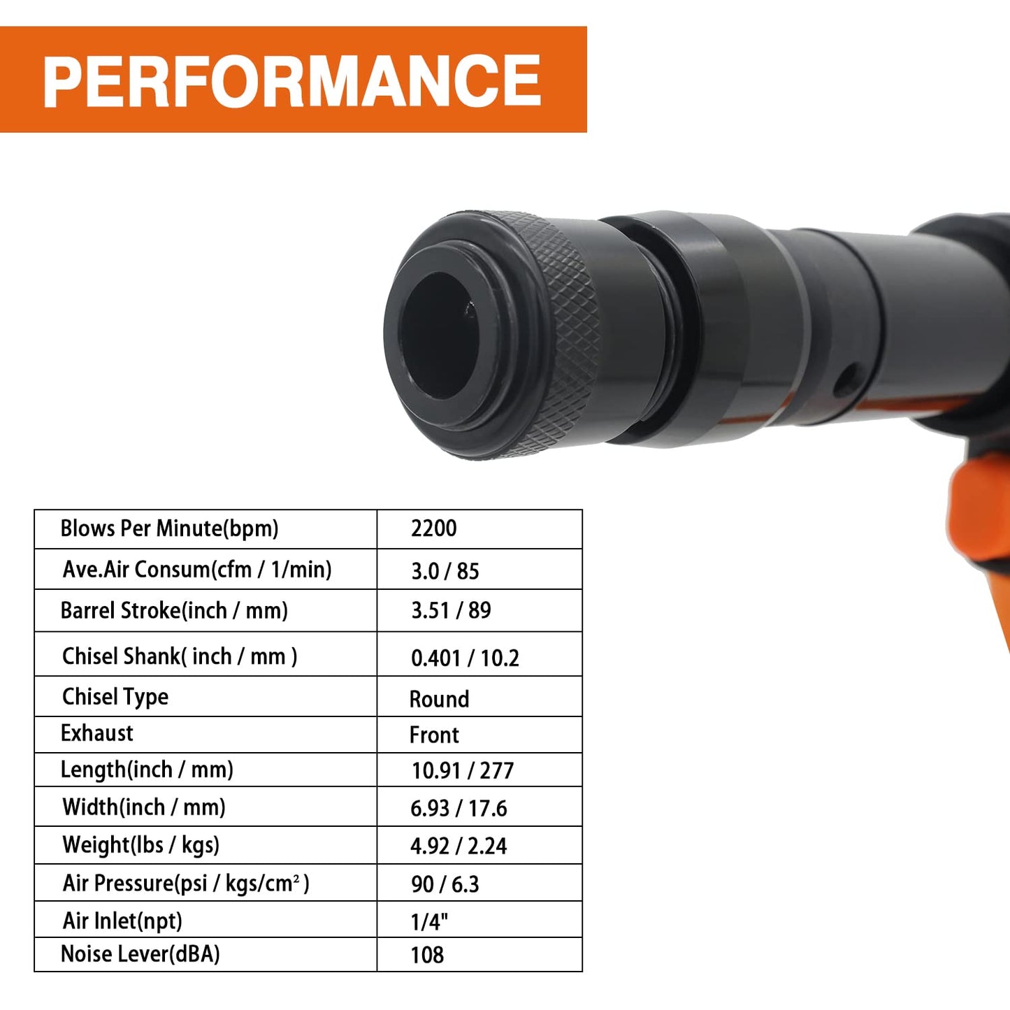 Air hammer,WP WORKPAD 270mm long barrel air chisel kit with 4pcs chisels with quick change retainer air chisel for shoveling and cutting