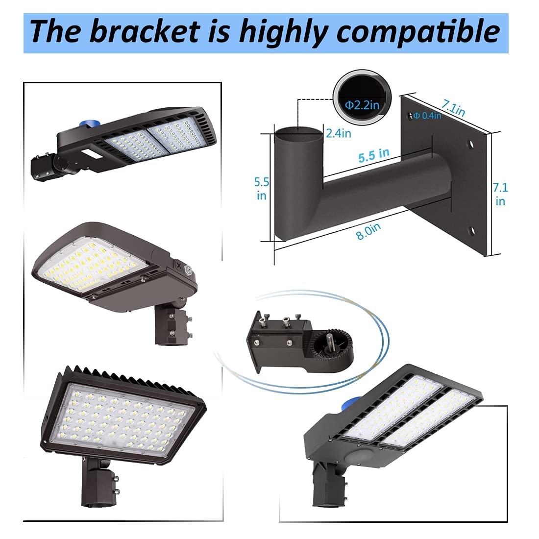 LEDMO 90 Degree Wall Mount Bracket - L Shape Bracket Tenon Adaptor for Outdoor LED Parking Lot Light Dusk to Dawn Outdoor Commercial LED Shoebox Lights with Photocell Street Lighting Yard Fixture