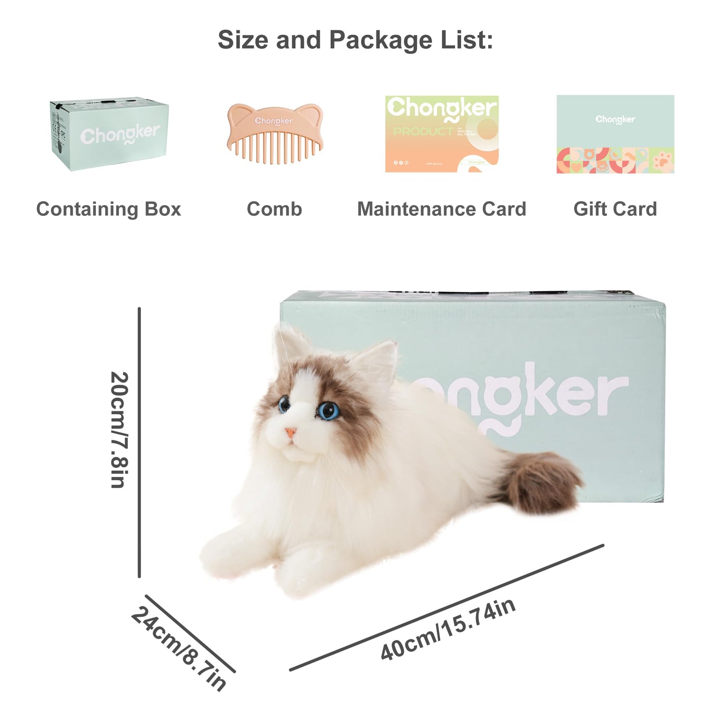Chongker Stuffed Animals Handmade Realistic Cat Plush Toy Companion Pet for Elderly Adults Women Kids Cat Lover Surprise Gifts for Anniversary Birthday,Ragdoll Cat