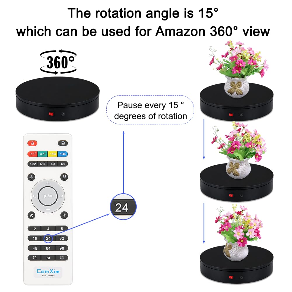 ComXim 360 Degree Motorized Rotating Display Stand for Display,Automatic Electric Turntable with Remote Control 88-200Lbs Load,12.6in, Photography Turntable to Control Angle, Speed and Direction