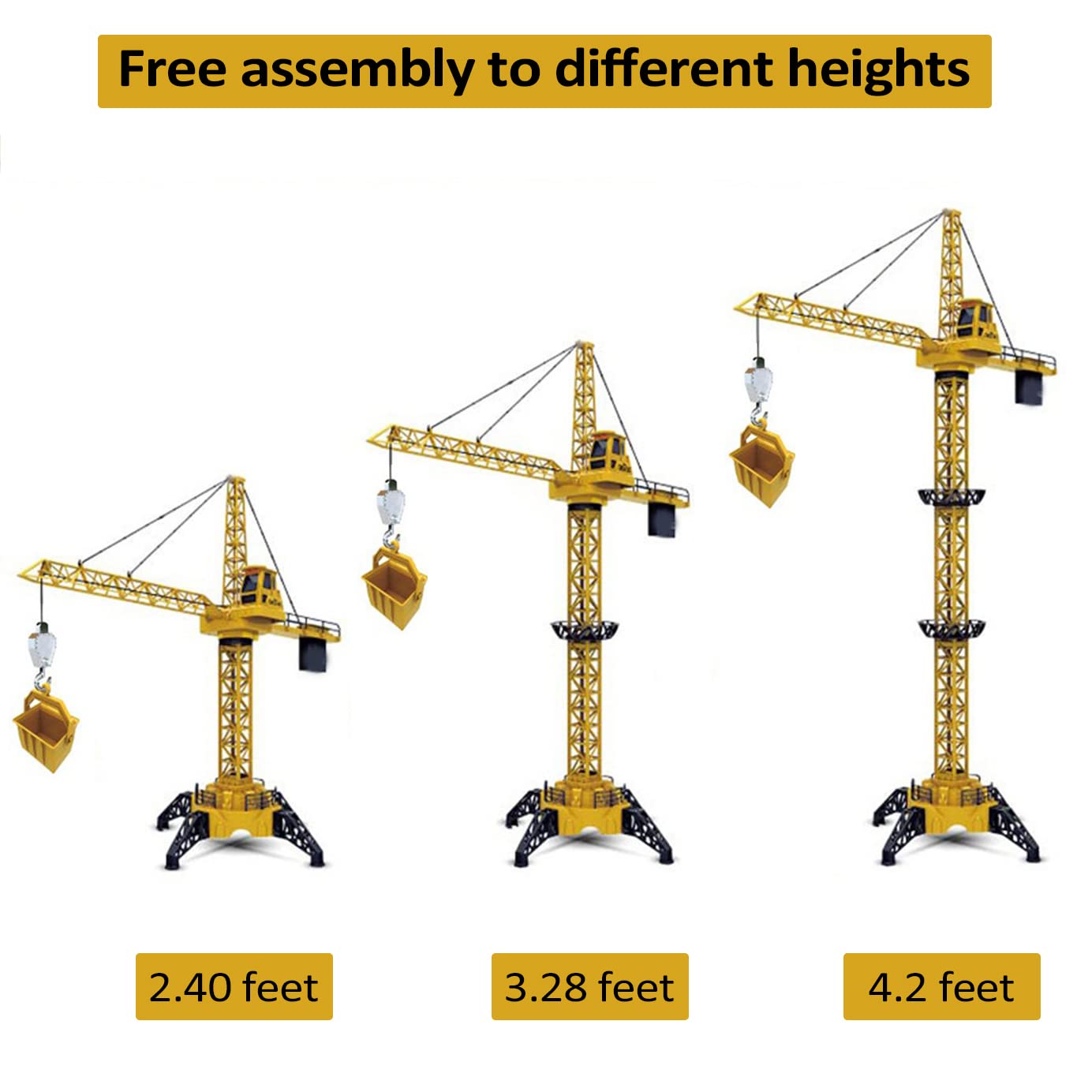 KNACKTOYZ 6 Channel Remote Control Crane Toy for Kids - 50.4 inch RC Tower Crane with LED Lights & Sounds, 680° Rotation Lift Construction Vehicles, Excavator Toy for Ages 4,5,6,7,8 Boys & Girls