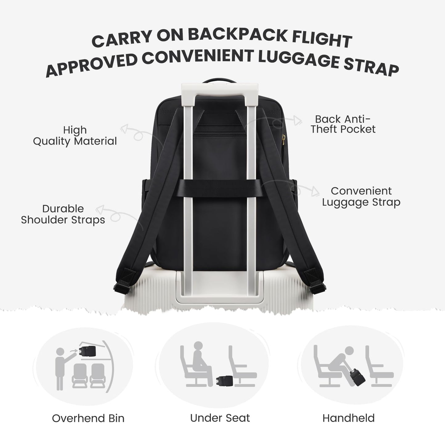 GOLF QUALITY Laptop Backpack for Women, Work Business Traval Computer Backpacks with Laptop Compartment Waterproof Casual Daypack for Travel College,16Inch,Black