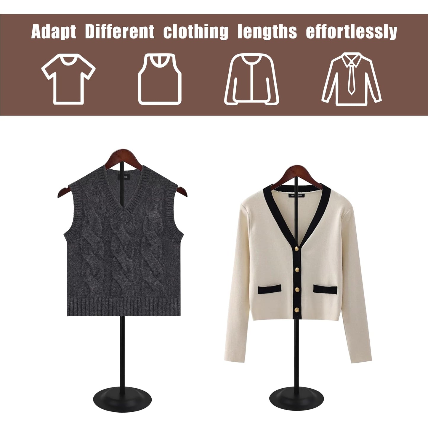 4 Pack T Shirt Display stand, Adjustable T shirt Shoulder Stand for Vendor Portable Hanging wooden Clothes Rack for Clothing Dress Jacket Coat Retail 17-31 Inch, Black