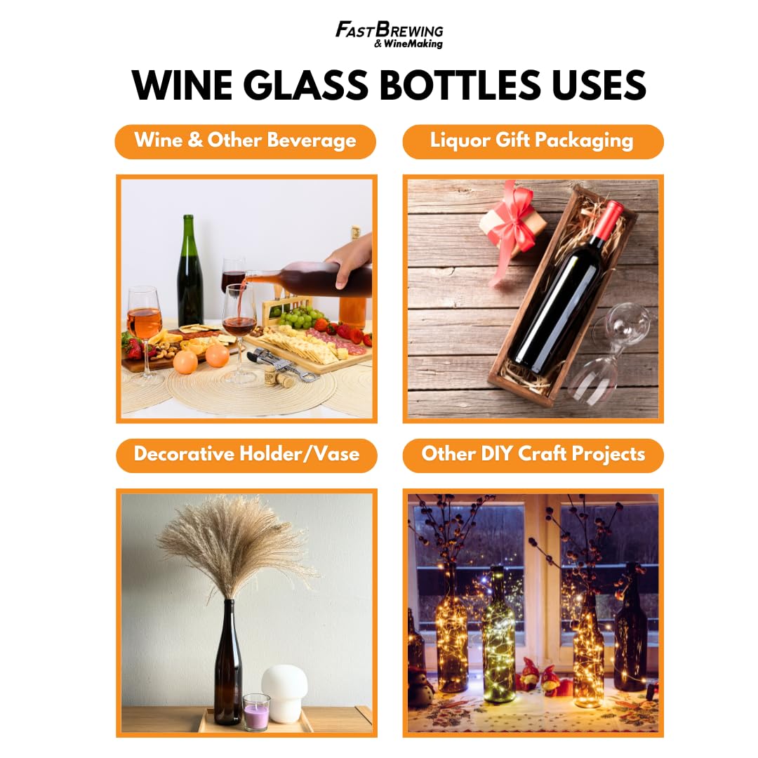FastRack 750 ml Clear Bordeaux Wine Bottles (Pack of 12) Screw top finish with 12 Black PLASTIC caps | W5 Flint Flat-Bottomed Glass Bottles Ideal for Wine Making and Storage