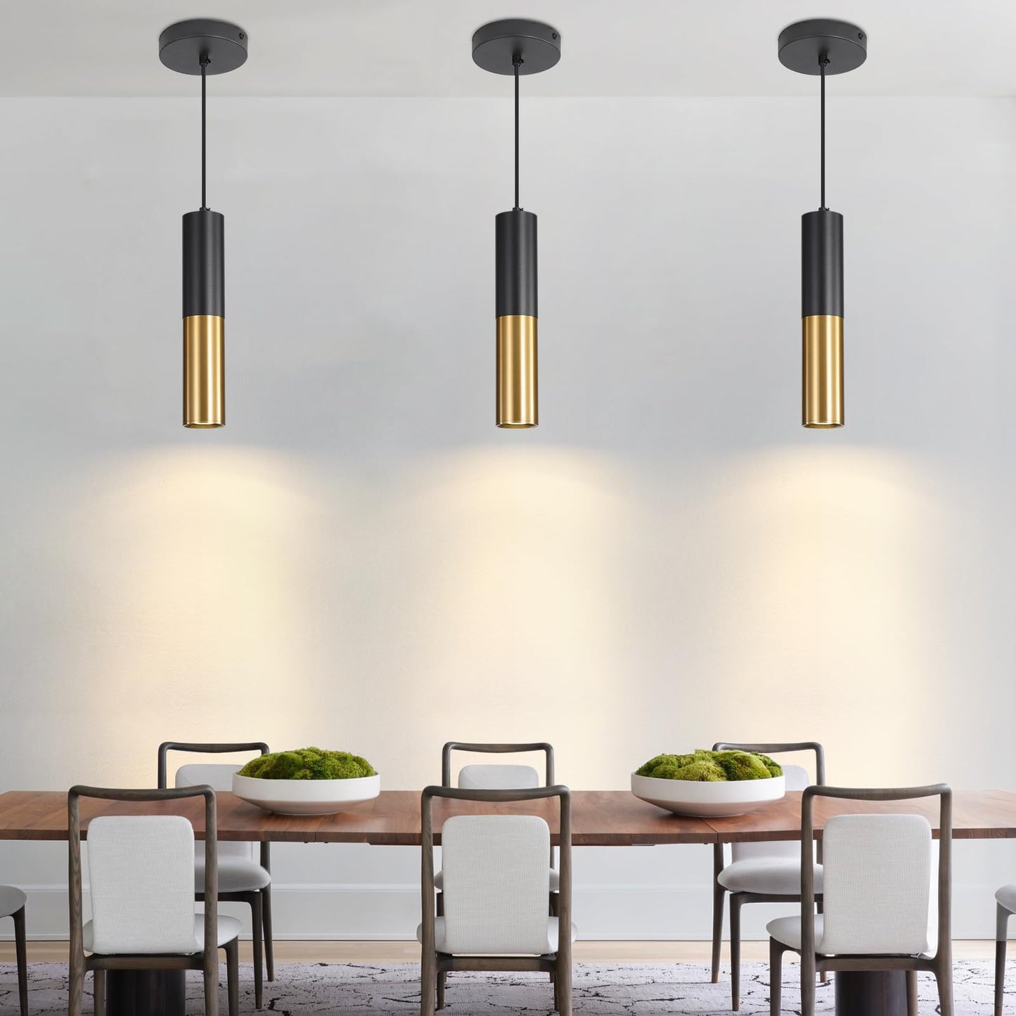 Daoseolo 3 Pack Modern Black and Gold LED Pendant Lights, Minimalist Linear Hanging Light, 3 Color 2700K/4500K/6500K, Ceiling Mount Pendant Lamp for Kitchen Island, Dining Room, Bedroom, Bar, Cafe