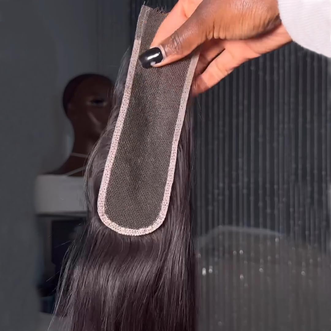 BEEOS 2x6 Skinlike Real HD Lace Closure Only, 0.10mm Ultra-thin Invisible Lace Pre Plucked Hairline Straight Human Hair Closure Bleached Knots 16 Inch