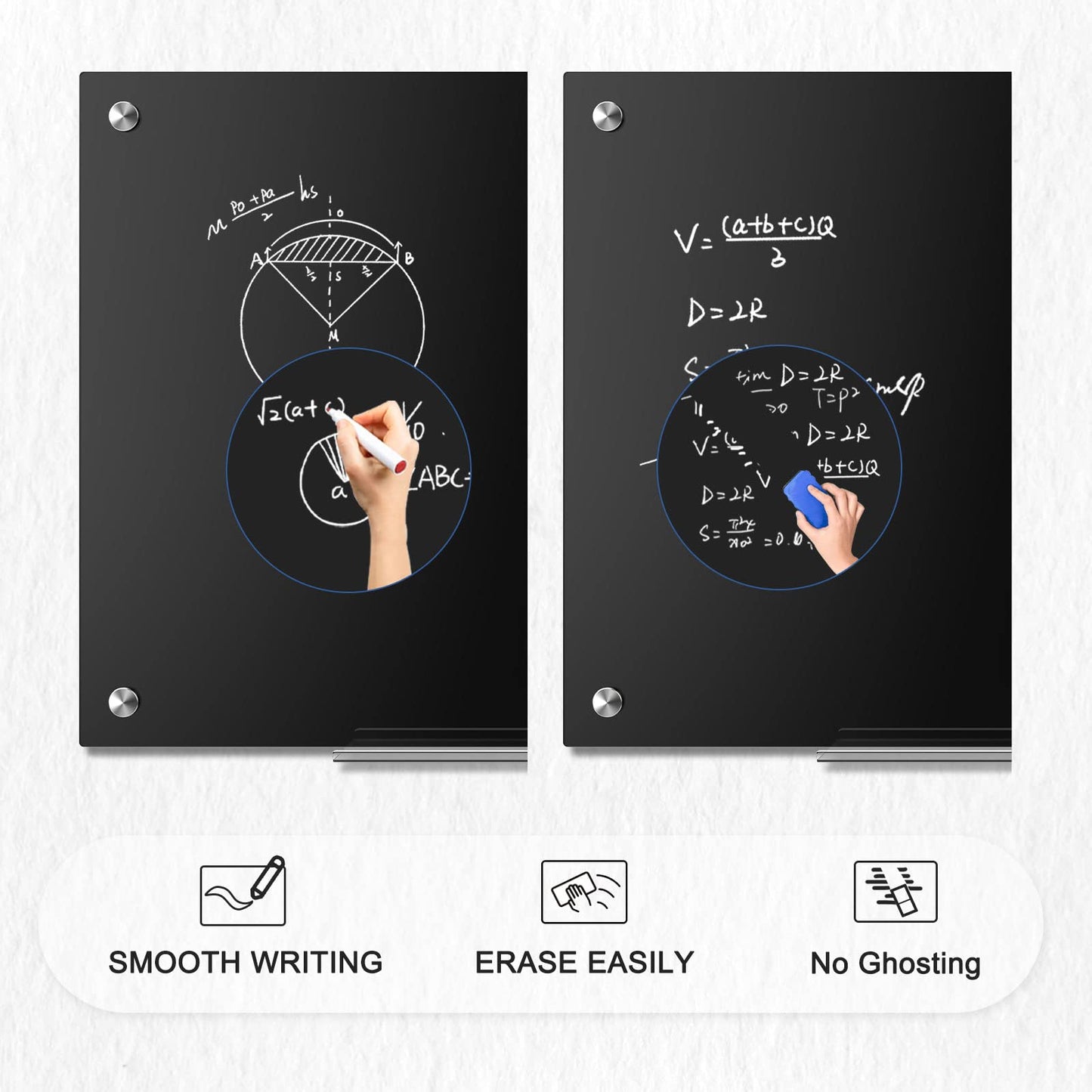 AMUSIGHT Black Dry Erase Board, 48'' x 36'' Magnetic Large Black Glass Board Frameless Wall Mounted Glass Whiteboard for Office, School & Home with 1 Acrylic Marker Tray & 3 Strong Magnet
