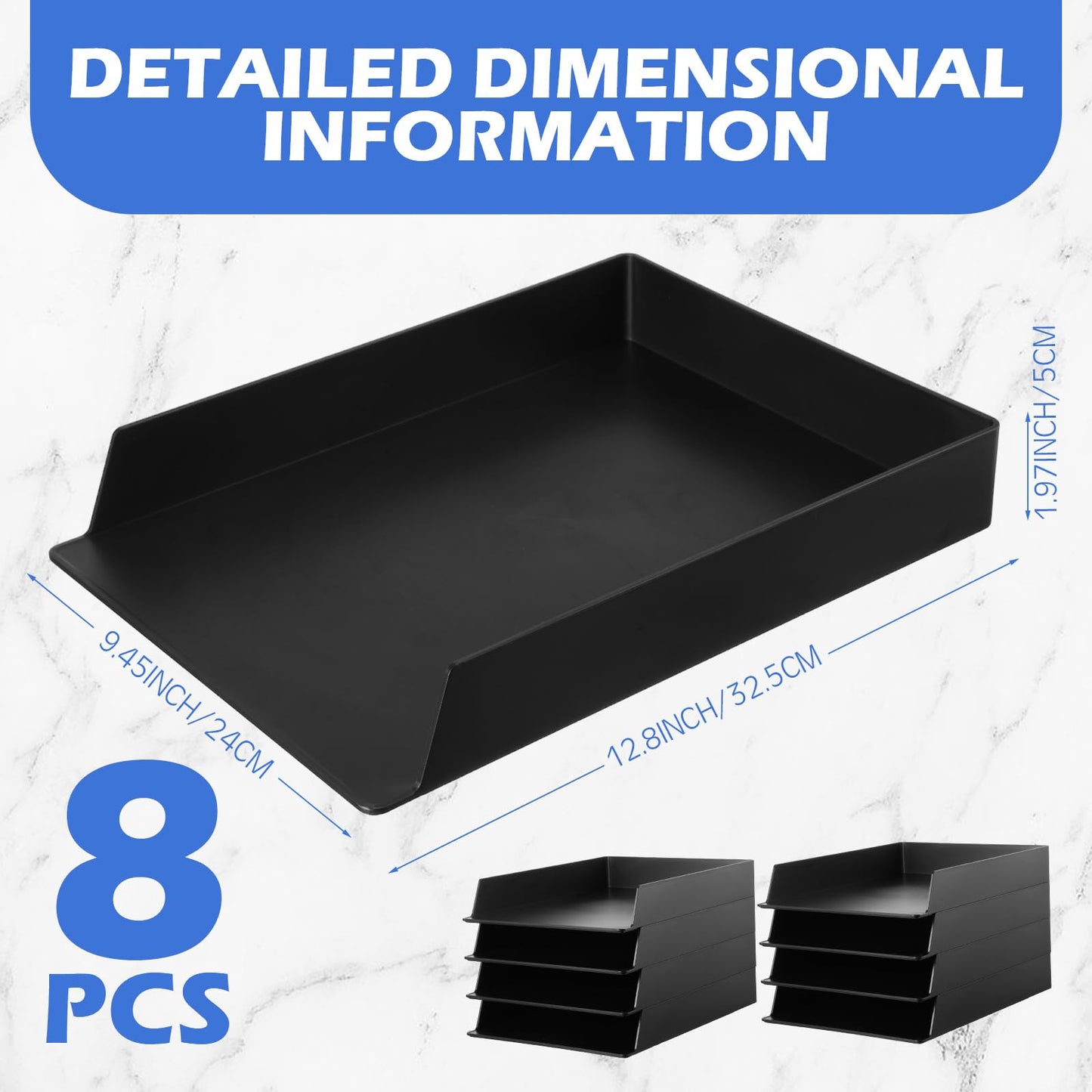 Wenqik 8 Pcs Stackable Paper Trays Rectangular Plastic Desk Tray Holder Desktop Document File Paper Organizer Plastic Storage Letter Tray for Office Classroom, Black